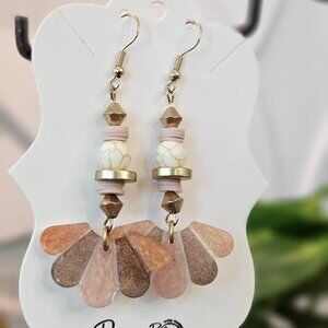 Handcrafted- Soft Neutral tones with pops of gold, Dangle Earrings, White marble